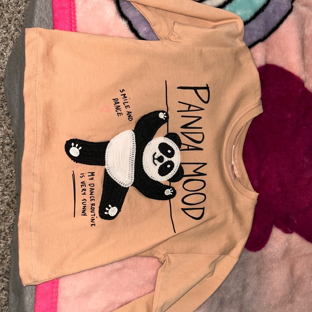 Zara Tan Long Sleeve Tee with Panda Graphic